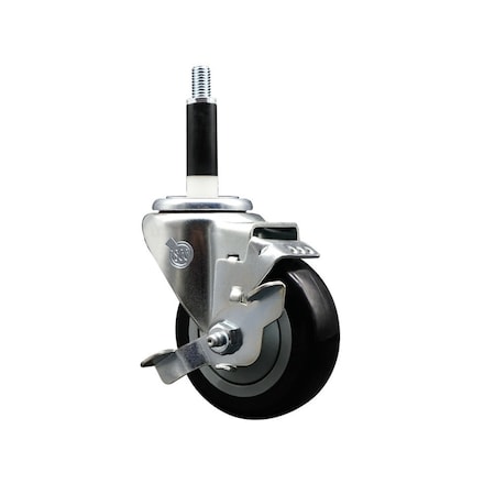 Service Caster 3.5'' Black Poly Swivel 7/8'' Expanding Stem Caster with Brake SCC-EX20S3514-PPUB-BLK-TLB-78